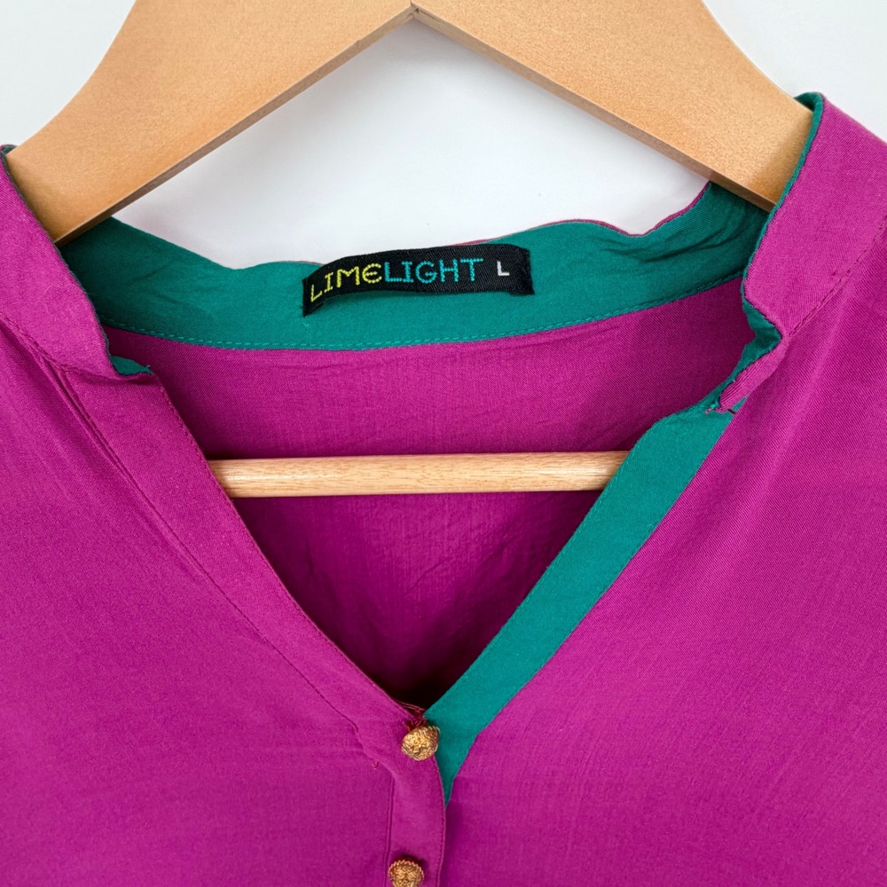 Limelight Magenta Embroidered Handkerchief Hem Tunic Top Large Pink Teal Gold - Picture 4 of 10